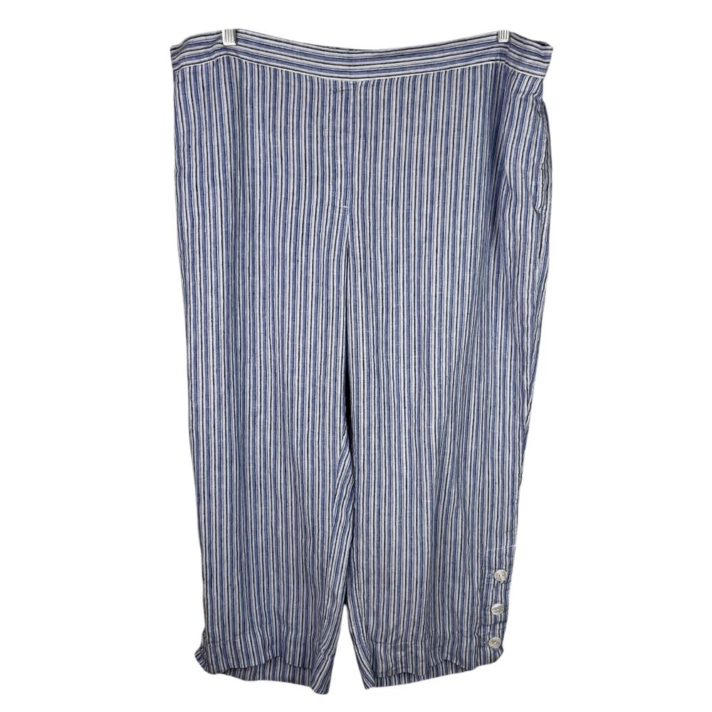 Chico's Linen Pants 4 Blue White Stripes XXL Size 20